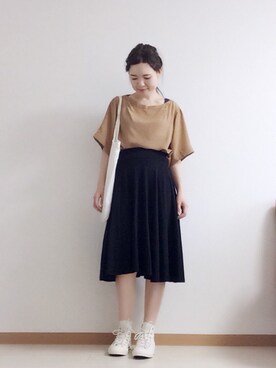 「ROSE BUD（ローズバッド）のアイテム（スカート、ブラック系）」を使った、ひよこさん（レディース・158cm）の夏コーディネート