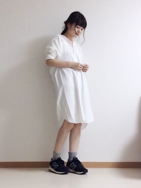 「note et silence （ノートエシロンス）の40/1ドビー　BIG SH-OP（ワンピース、ホワイト系）」を使った、ひよこさん（レディース・158cm）の秋コーディネート