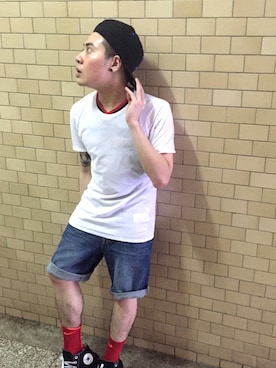 「アイテム（タイツ/ストッキング）」を使った、林成宣さん（メンズ・165cm）の春コーディネート