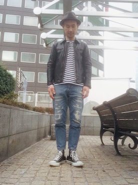 「blackmeans（ブラックミーンズ）のアイテム（ジャケット/アウター）」を使った、hiroshi omuraさん（メンズ・172cm）の春コーディネート