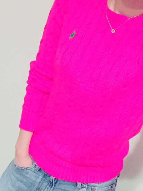 BON VOYAGE かほ is wearing Polo Ralph Lauren "Polo Ralph Lauren Cable-Knit Crew-Neck Sweater"