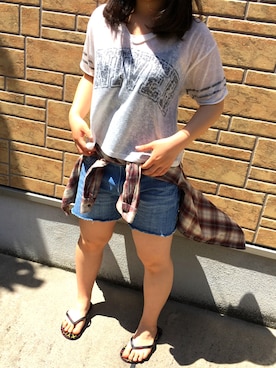 「半袖」｜「アイテム（ビーチサンダル）」を使った、sさん（レディース・152cm）の春コーディネート