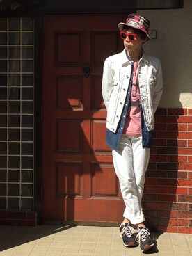 「ピンクTシャツ」｜「アイテム（ジャケット/アウター）」を使った、サマルさん（メンズ・175cm）の春コーディネート