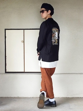 「JUNRED（ジュンレッド）の【ゆったり暖かい】ウォームクロスワイドテーパードパンツ（その他パンツ）」を使った、サマルさん（メンズ・175cm）の秋コーディネート