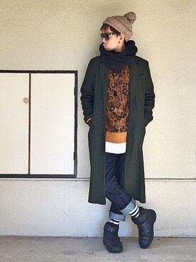 「ボーダーソックス」｜「アイテム（チェスターコート）」を使った、サマルさん（メンズ・175cm）の冬コーディネート