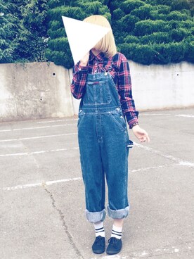 「Panamaboy（パナマボーイ）のアイテム（オールインワン・サロペット）」を使った、mochiさん（レディース・157cm）の秋コーディネート