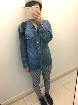 「チドリ柄」｜「アイテム（ニットキャップ/ビーニー）」を使った、haruさん（レディース・156cm）の秋コーディネート