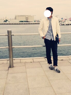 「アイテム（クラッチバッグ、ブルー系）」を使った、ハルキさん（メンズ・177cm）の秋コーディネート
