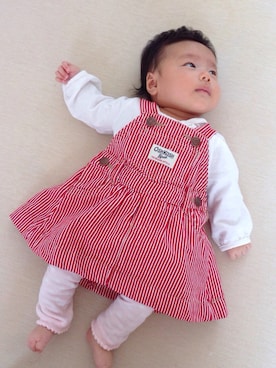 「OSHKOSH（オシュコシュ）のアイテム（ワンピース）」を使った、iknruさん（キッズ・60cm）の春コーディネート