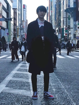 「LEMAIRE（ルメール）のアイテム（チェスターコート）」を使った、aomushiさん（メンズ・180cm）の冬コーディネート