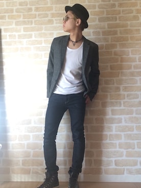 「H&M（エイチ・アンド・エム）のアイテム（テーラードジャケット）」を使った、koushoutagaki【NOIR】さん（メンズ・165cm）の秋コーディネート
