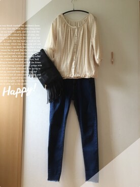 「CASUCAのアイテム」を使った、teey+さん（レディース・155cm）の夏コーディネート