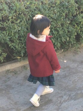 「PETIT BATEAU（プチバトー）のアイテム（ダッフルコート）」を使った、U_naさん（キッズ・90cm）の冬コーディネート