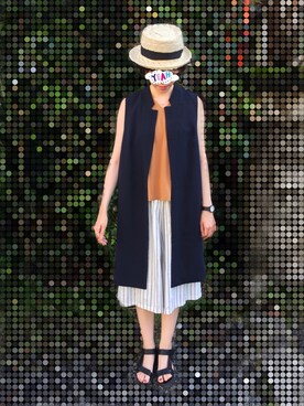 「Ameri（アメリ）のアイテム（ハット）」を使った、𝚔𝚘𝚣𝚞𝚢𝚊𝚖𝚊さん（レディース・165cm）の夏コーディネート