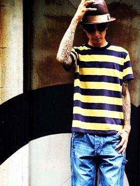 「THE HIGHEST END（ザハイエストエンド）のアイテム（帽子）」を使った、Yuya Nagaiさん（メンズ・170cm）の夏コーディネート