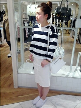 「アイテム（バッグ、ホワイト系）」を使った、Laraさん（レディース・158cm）の冬コーディネート