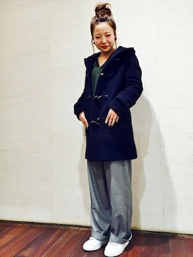 「SLOBE IENA（スローブイエナ）のアイテム（ダッフルコート）」を使った、Laraさん（レディース・158cm）の秋コーディネート