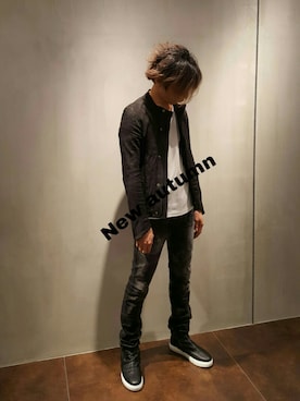 「アイテム（ライダースジャケット）」を使った、zakiさん（メンズ・174cm・40代）の秋コーディネート