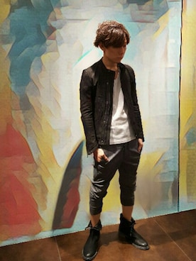 「アイテム（ライダースジャケット）」を使った、zakiさん（メンズ・174cm・40代）の秋コーディネート