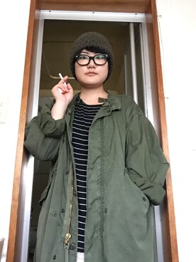 「緑」｜「アイテム（モッズコート）」を使った、モルヒネちゃんさん（レディース・155cm）の秋コーディネート
