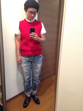 「アイテム（ベスト、レッド系）」を使った、sh!noさん（レディース・150cm）の秋コーディネート