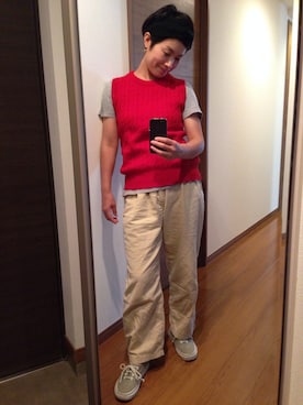 「アイテム（ベスト、レッド系）」を使った、sh!noさん（レディース・150cm）の秋コーディネート