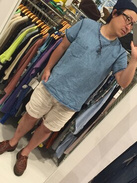 「パラブーツ」｜「アイテム（ニットキャップ/ビーニー）」を使った、えびさん（メンズ・168cm）の夏コーディネート