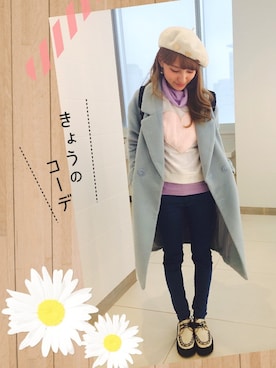 「blue」｜「アイテム（ハンチング/ベレー帽）」を使った、AliceHsuさん（レディース・158cm）の冬コーディネート