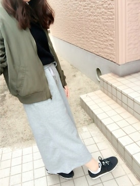 「スウェットスカート」｜「アイテム（ブルゾン）」を使った、saさん（レディース・148cm）の冬コーディネート