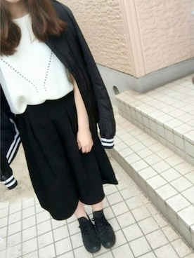 「ニットベスト」｜「アイテム（スタジャン）」を使った、saさん（レディース・148cm）の春コーディネート