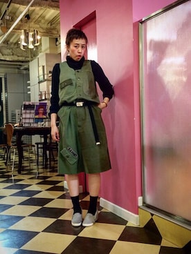 「アーミー」｜「アイテム（ワンピース/ドレス）」を使った、みやさん（レディース・159cm）の秋コーディネート