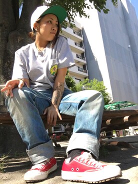 「ROLLING CRADLE（ローリングクレイドル）のアイテム（デニムパンツ）」を使った、Neekoさん（レディース・145cm）の夏コーディネート
