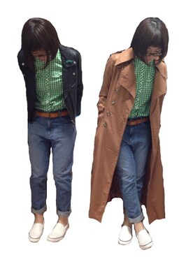 「ギンガムシャツ」｜「アイテム（アクセサリー）」を使った、monneさん（レディース・159cm）の春コーディネート