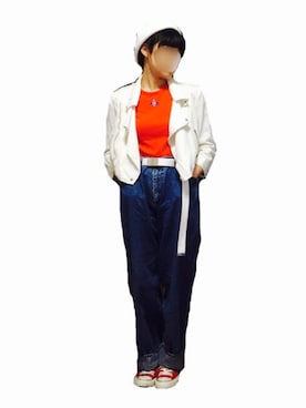 「G.V.G.V.（ジーヴィージーヴィー）のアイテム（ライダースジャケット）」を使った、monneさん（レディース・159cm）の夏コーディネート