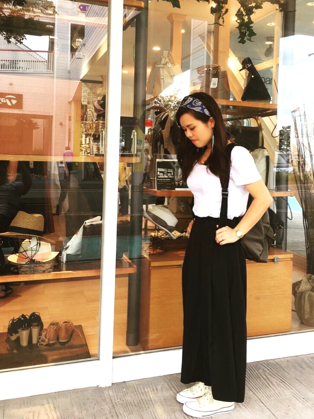 「大人カジュアル、夏、summer、ZARA、ENVYM、LEPSIM、converse、コンバース、デート、ショッピング」｜「LEPSIMのアイテム（バンダナ/スカーフ、ブルー系）」を使った、mi＿sk123さん（レディース・150cm）の夏コーディネートの1枚目の写真