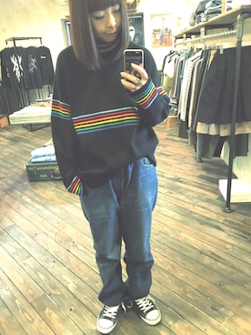 「UNIF」｜「アイテム（ニット/セーター）」を使った、タナカリナさん（レディース・165cm）の春コーディネート