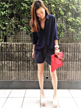 「RANDA」｜「アイテム（アナログ腕時計）」を使った、itsuka*✧さん（レディース・155cm）の夏コーディネート
