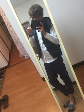「HERE'S（HERE'S）のアイテム（ダウンベスト）」を使った、春さん（メンズ・170cm）の秋コーディネート