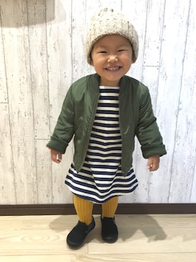 「しまむら（シマムラ）のアイテム（ワンピース、ブルー系）」を使った、HanaRinさん（キッズ・100cm）の秋コーディネート