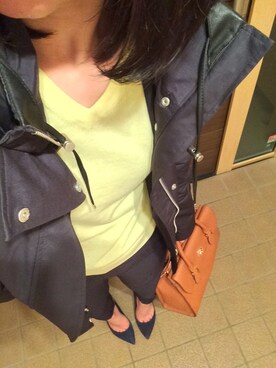 「ストライプパンツ」｜「アイテム（マウンテンパーカー）」を使った、しましまさん（レディース・164cm）の春コーディネート