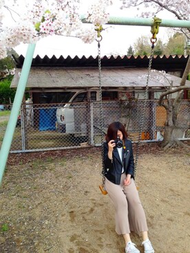 「dazzlin（ダズリン）のアイテム（ライダースジャケット）」を使った、mariaさん（レディース・152cm）の春コーディネート