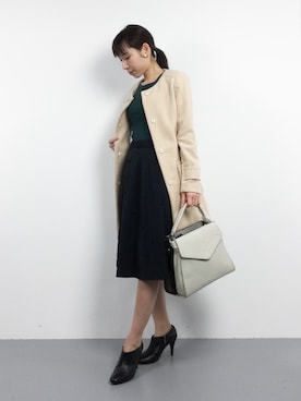 「ROYAL PARTY（ロイヤルパーティー）のアイテム（ノーカラージャケット）」を使った、田中彩央里さん（レディース・158cm）の秋コーディネート