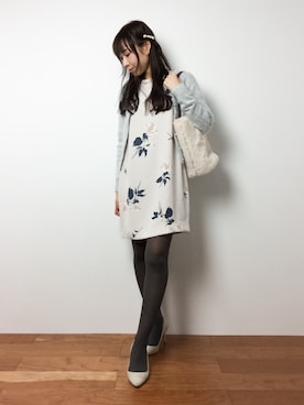 「アンゴラ」｜「アイテム（ワンピース/ドレス）」を使った、田中彩央里さん（レディース・158cm）の秋コーディネート
