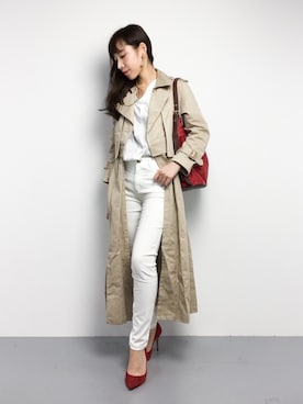 「Ameri（アメリ）のアイテム（トレンチコート）」を使った、田中彩央里さん（レディース・158cm）の秋コーディネート