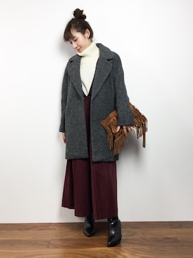 「archives（アルシーヴ）のアイテム（チェスターコート）」を使った、田中彩央里さん（レディース・158cm）の冬コーディネート