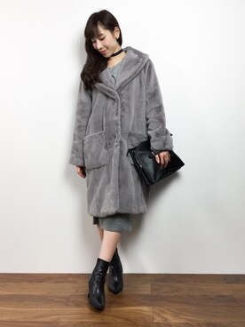 「Supreme.La.La.（シュープリームララ）のアイテム（その他アウター）」を使った、田中彩央里さん（レディース・158cm）の冬コーディネート