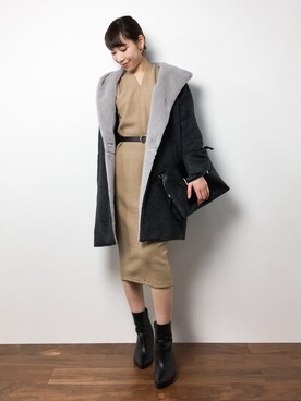 「RAY CASSIN（レイカズン）のアイテム（その他アウター）」を使った、田中彩央里さん（レディース・158cm）の冬コーディネート