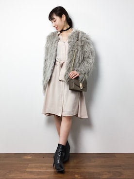 「eimy istoire（エイミーイストワール）のアイテム（その他アウター）」を使った、田中彩央里さん（レディース・158cm）の冬コーディネート