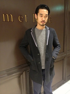「ADAM ET ROPE'（アダムエロペ）のアイテム（ダッフルコート）」を使った、スタッフさん（メンズ・181cm）の冬コーディネート