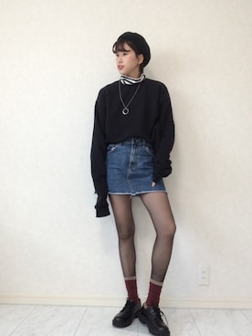 「タイツ×靴下」｜「アイテム（ハンチング/ベレー帽）」を使った、pikyaさん（レディース・163cm）の秋コーディネート